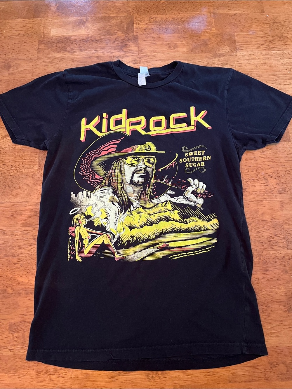 Black Kid Rock 'Sweet Southern Sugar' Graphic Tee with Yellow & Red Print